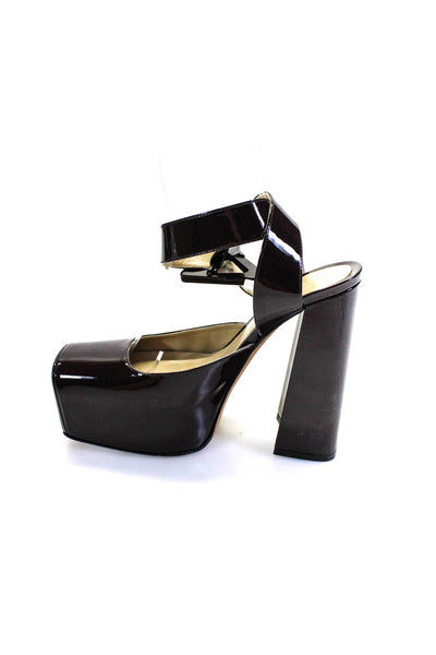 Bottega Veneta Womens Patent Leather Square Toe Slingbacks Pumps Brown Size 34 4