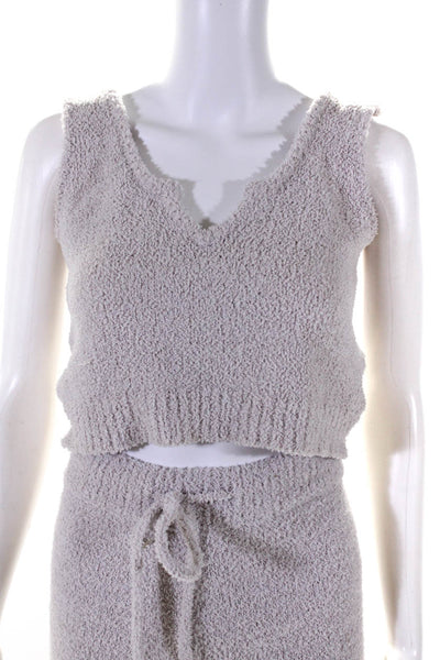 NIA Womens V Neck Fuzzy Knit Crop Top Short Shorts Set Off White Size XS