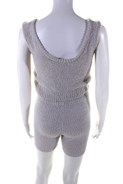 NIA Womens V Neck Fuzzy Knit Crop Top Short Shorts Set Off White Size XS