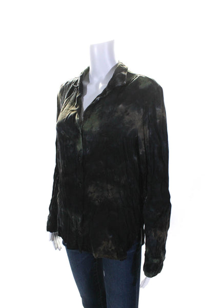 Bella Dahl Womens Button Front Long Sleeve Tie Dyed Shirt Black Multi Medium