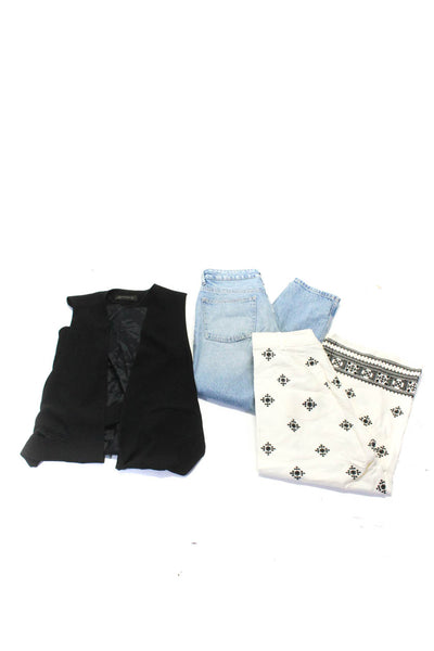 Zara Womens Distressed Jeans Printed Pants Jacket White Blue Small XL 10 Lot 3
