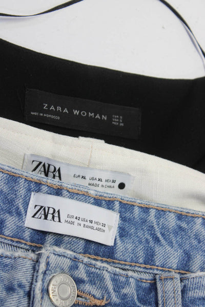 Zara Womens Distressed Jeans Printed Pants Jacket White Blue Small XL 10 Lot 3