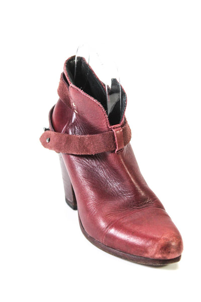 Rag & Bone Womens Leather Studded Cross Strapped Ankle Booties Red Size EUR37