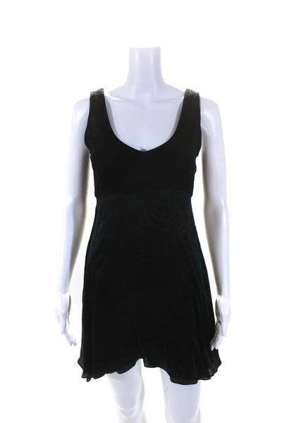 Anni Kuan Womens Silk Sleeveless V Neck A Line Dress Black Size Small