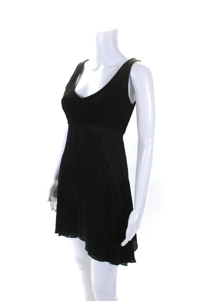 Anni Kuan Womens Silk Sleeveless V Neck A Line Dress Black Size Small