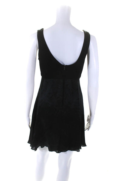 Anni Kuan Womens Silk Sleeveless V Neck A Line Dress Black Size Small