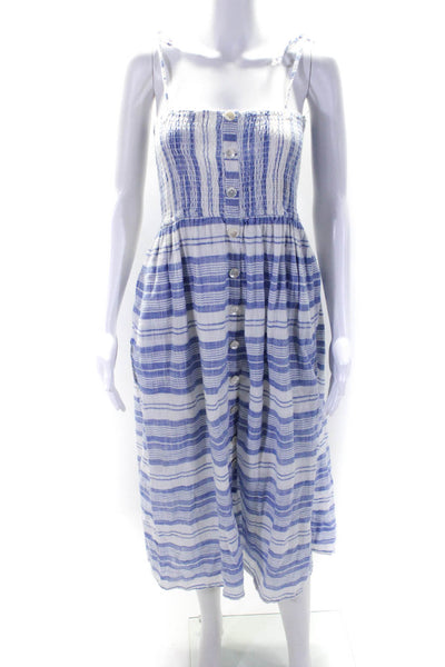 Roller Rabbit Womens Cotton Striped Smocked Button Fit & Flare Dress Blue Size S