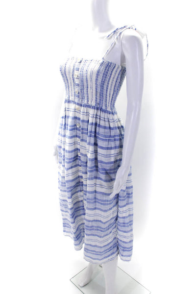 Roller Rabbit Womens Cotton Striped Smocked Button Fit & Flare Dress Blue Size S