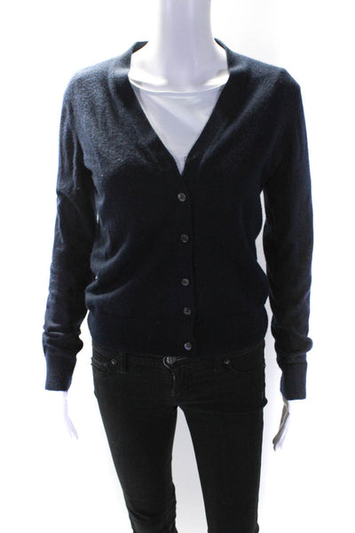 Organic John Patrick Womens Cashmere V-Neck Buttoned Cardigan Navy Size XS