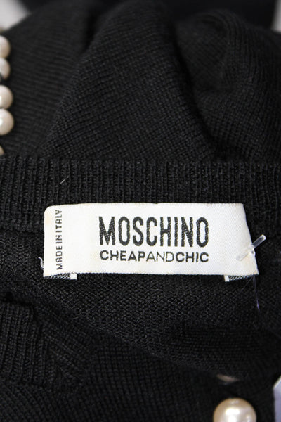 Moschino Cheap & Chic Womens Wool Pearled Floral Accent Sweater Black Size 4