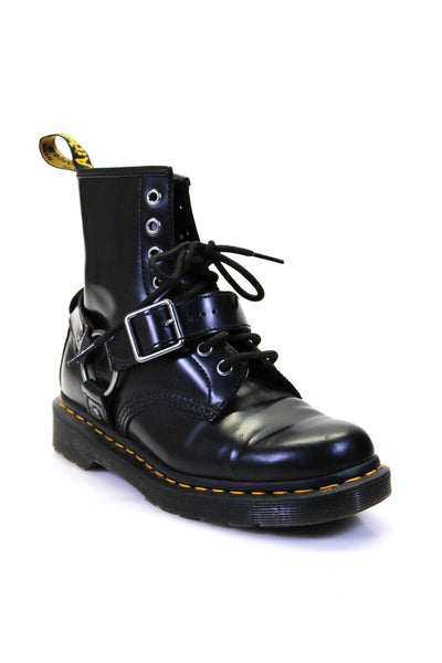 Dr. Martens Womens Polished Leather Harness Buckle Lace Up Boots Black Size 7