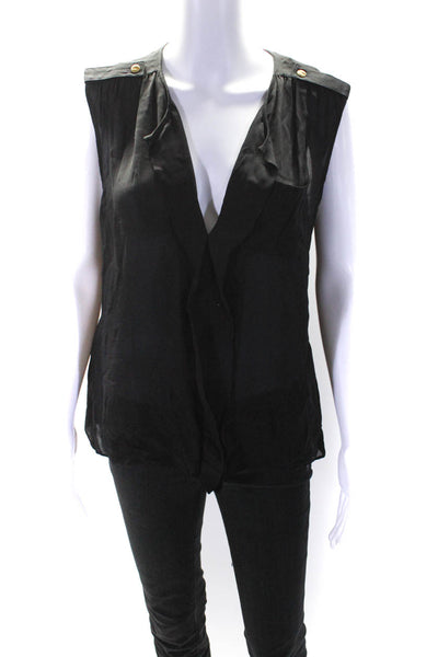 Parker Women's V-Neck Sleeveless Pocket Sheer Silk Blouse Black Size S