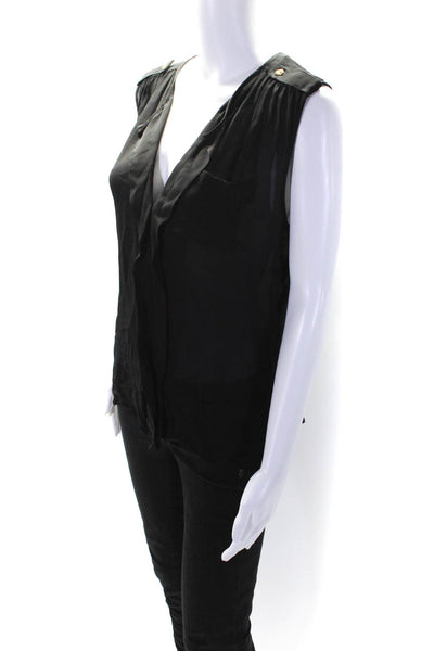 Parker Women's V-Neck Sleeveless Pocket Sheer Silk Blouse Black Size S