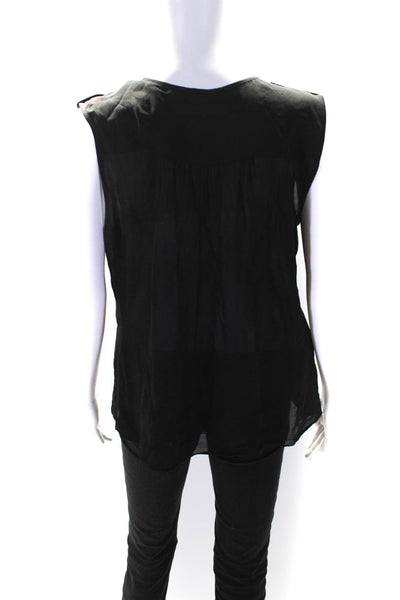 Parker Women's V-Neck Sleeveless Pocket Sheer Silk Blouse Black Size S