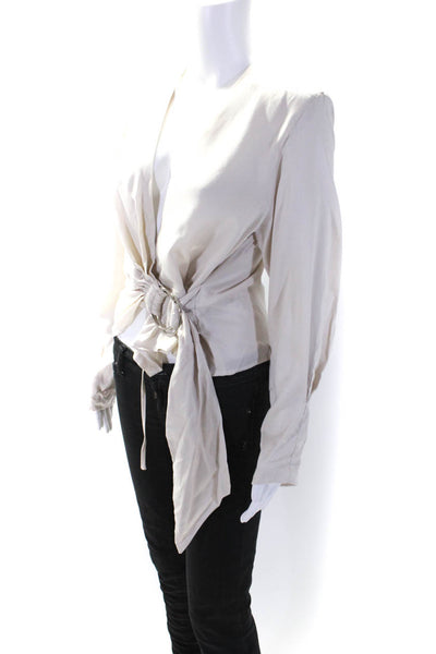 IRO Women's Long Sleeves V-Neck Buckle Wrap Blouse Beige Size 38