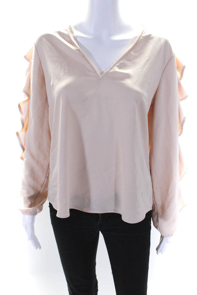 Rachel Roy Women's V-Neck Long Sleeves Ruffle Blouse Blush Pink Size 8