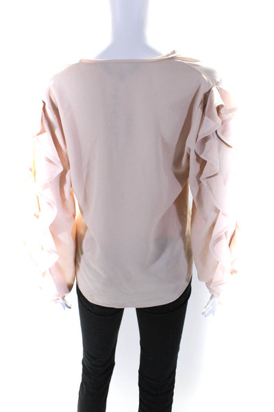 Rachel Roy Women's V-Neck Long Sleeves Ruffle Blouse Blush Pink Size 8