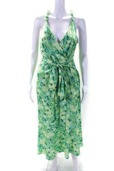 Liquorish Women's V-Neck Sleeveless Tie Waist Maxi Dress Green Floral Size 6