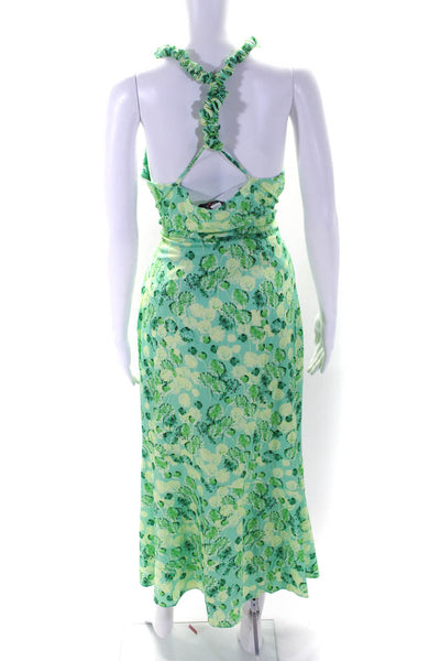 Liquorish Women's V-Neck Sleeveless Tie Waist Maxi Dress Green Floral Size 6