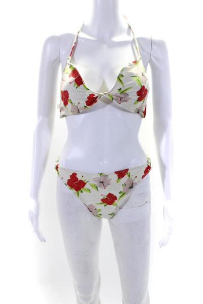 Ganni Women's Triangle Top Two Piece Cheeky Bikini Floral Size M