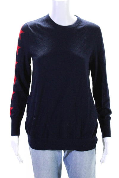 Equipment Femme Womens Stars Sleeves Sweater Navy Blue Red Wool Size Small