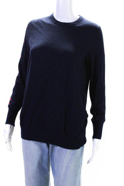 Equipment Femme Womens Stars Sleeves Sweater Navy Blue Red Wool Size Small