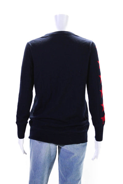 Equipment Femme Womens Stars Sleeves Sweater Navy Blue Red Wool Size Small