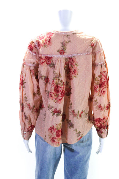 Love Shack Fancy Womedns Floral Print Blouse Pink Red Size Extra Small