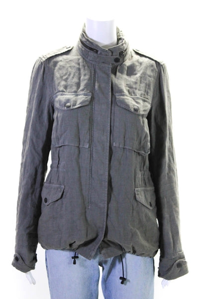 Rag & Bone Jean Womens Linen Hooded Cargo Jacket Gray Size Extra Small