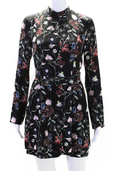 A.L.C. Womens Silk Floral Print Long Sleeves A Line Dress Black Size 2