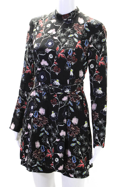 A.L.C. Womens Silk Floral Print Long Sleeves A Line Dress Black Size 2