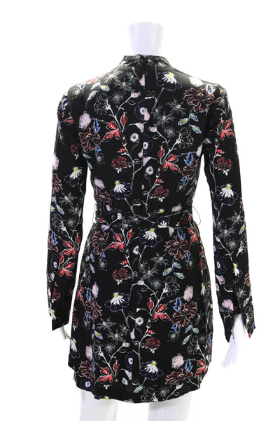 A.L.C. Womens Silk Floral Print Long Sleeves A Line Dress Black Size 2