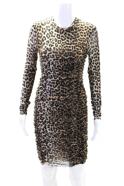 Ganni  Womens Animal Print Ruched Body Con Dress Brown Black Size EUR 34