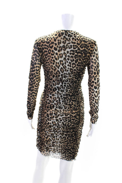 Ganni  Womens Animal Print Ruched Body Con Dress Brown Black Size EUR 34