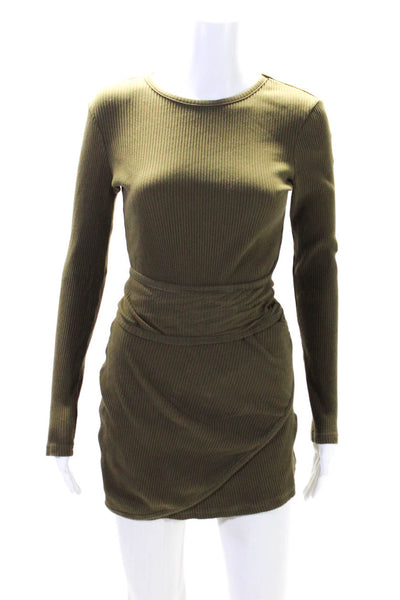 Superdown Womens Ribbed Side Twist Front Sweater Dress Green Cotton Size Small