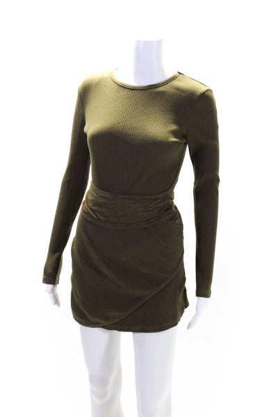 Superdown Womens Ribbed Side Twist Front Sweater Dress Green Cotton Size Small