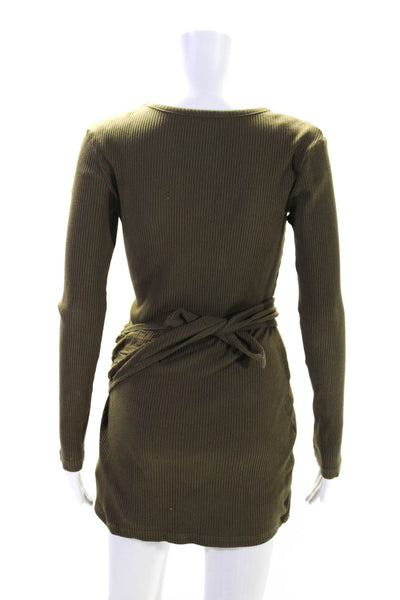 Superdown Womens Ribbed Side Twist Front Sweater Dress Green Cotton Size Small