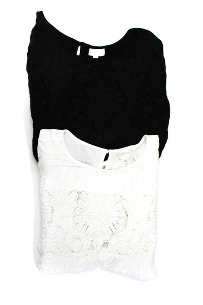 Deletta Anthropologie Womens Lace Jersey Top Blouse Black White Size Large Lot 2