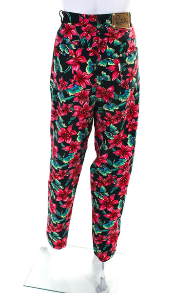 Lily Pulitzer Womens Cotton Floral Print Straight Leg Pants Black Red Size 14