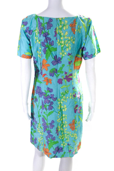 Lily Pulitzer Womens Square Neck Short Sleeve Floral Print Dress Blue Size 12