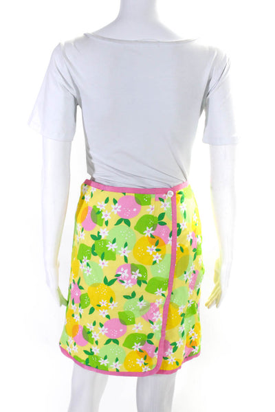 Lily Pulitzer Womens Cotton Contrast Trim Citrus Print Wrap Skirt Yellow Size 14