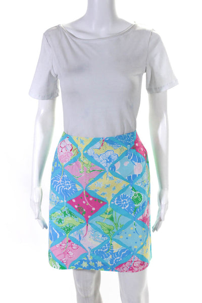 Lily Pulitzer Womens Cotton Graphic Print Lined Mini Skirt Blue Size 12