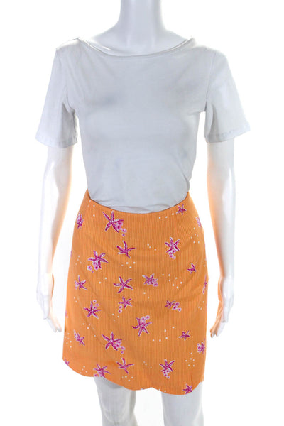 Lily Pulitzer Womens Cotton Floral Starfish Scalloped Hem Skirt Orange Size 12