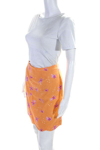 Lily Pulitzer Womens Cotton Floral Starfish Scalloped Hem Skirt Orange Size 12