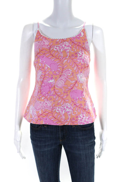 Lily Pulitzer Womens Cotton Graphic Print Scallop Trim Tank Top Orange Size 10