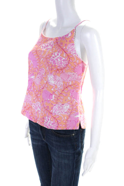 Lily Pulitzer Womens Cotton Graphic Print Scallop Trim Tank Top Orange Size 10