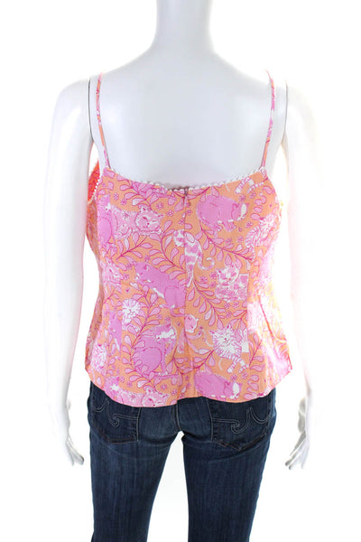 Lily Pulitzer Womens Cotton Graphic Print Scallop Trim Tank Top Orange Size 10