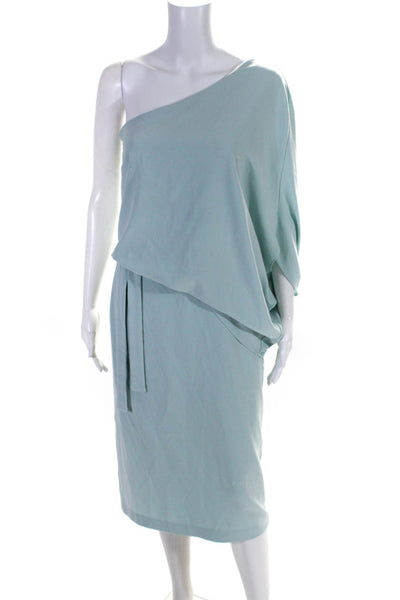 HALSTON Womens Draped Asymmetric Sleeve Midi Dress Blue Size 4R 12270508