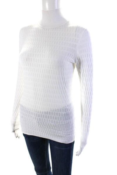 St. John Womens Long Sleeve Mock Neck Perforated Top White Size XS