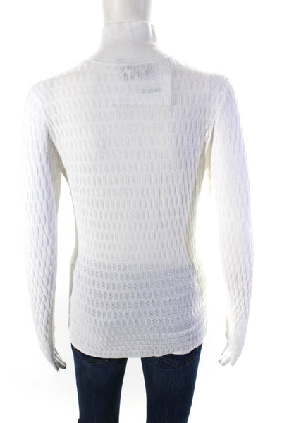 St. John Womens Long Sleeve Mock Neck Perforated Top White Size XS